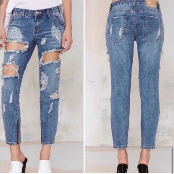 NWT One Teaspoon Freebirds Ripped Jeans in Vintage Blue Size 27 Kardashian - Picture 9 of 11